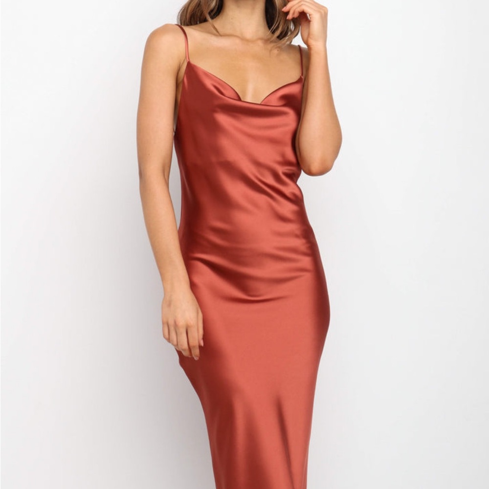 Petal & Pup Rust Satin Dress